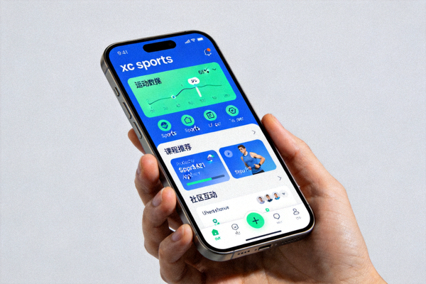 xc sports手机APP界面展示在手持智能手机上